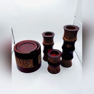 MANGO WOOD 6pcs of coasters and 3 candle holders‎